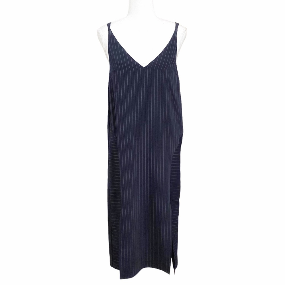 TOPSHOP NAVY WHITE STRIPED CRISS CROSS SLEEVELESS MIDI SHIFT DRESS - 4